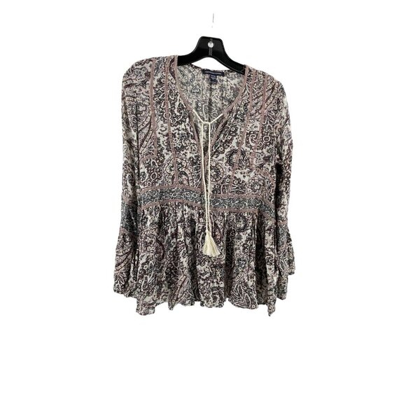 American Eagle Outfitters Women's Paisley Boho Tassel Top Shirt Size Small - Picture 2 of 15